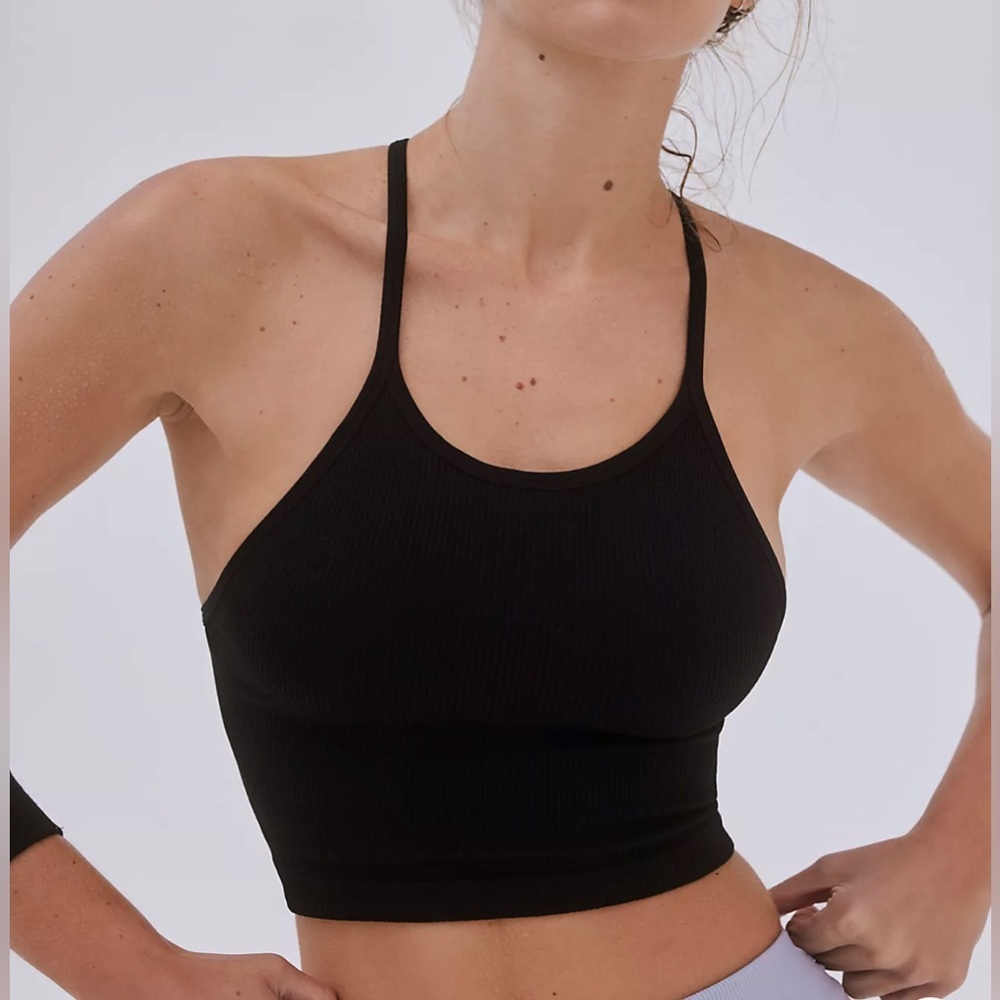 Free People Movement Happiness Runs Crop Top In Black M/L NWOT